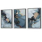 Teal and Gold Abstract Marble Wall Art prints with Dark Grey Frames