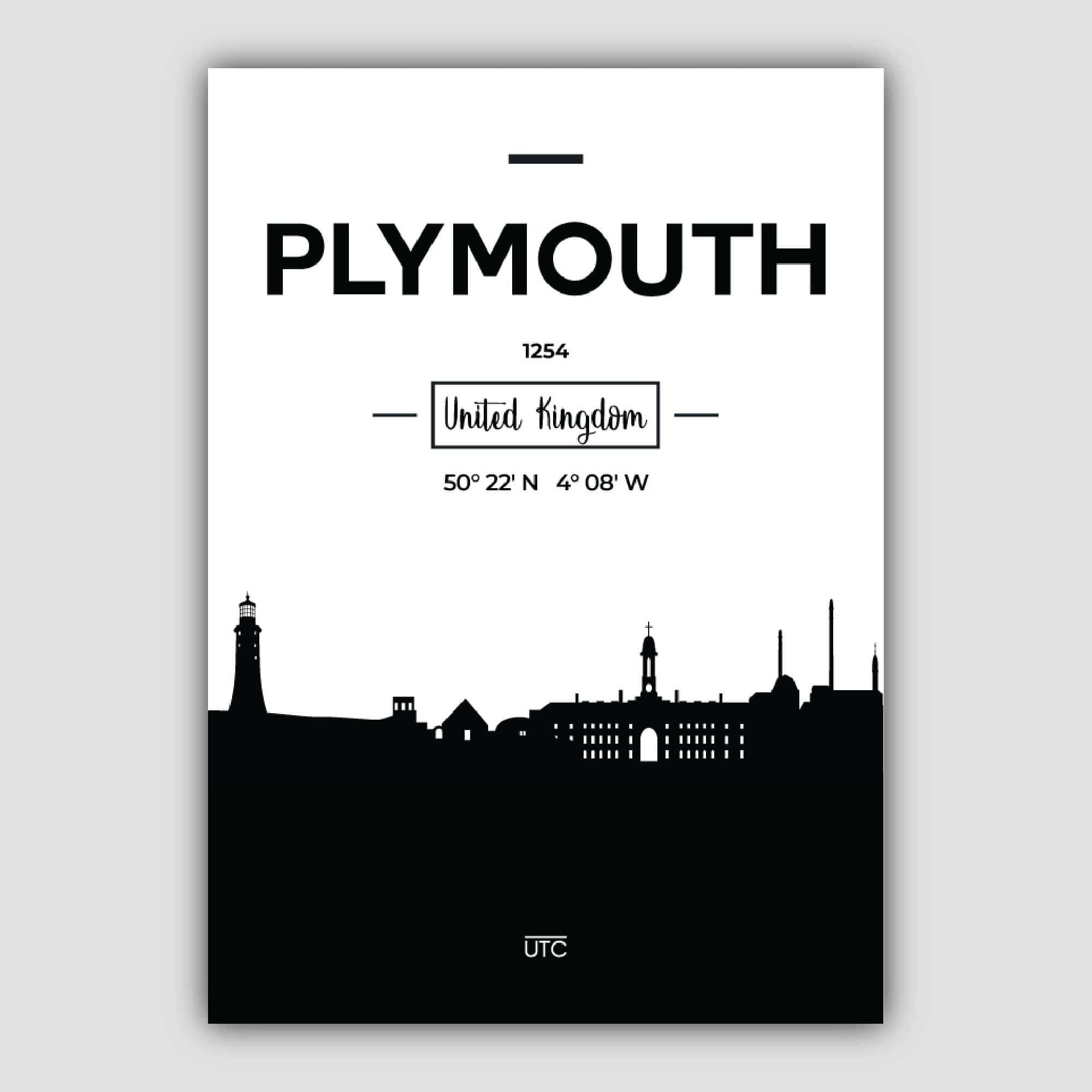 Plymouth City Skyline Cityscape Print