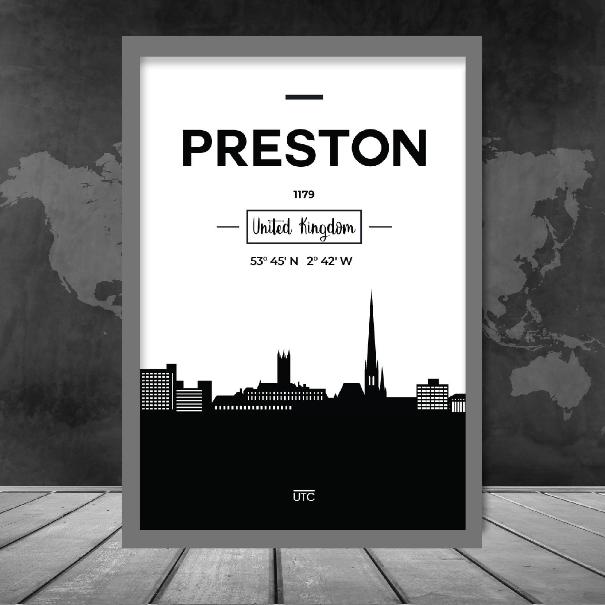 Preston City Skyline Cityscape Print