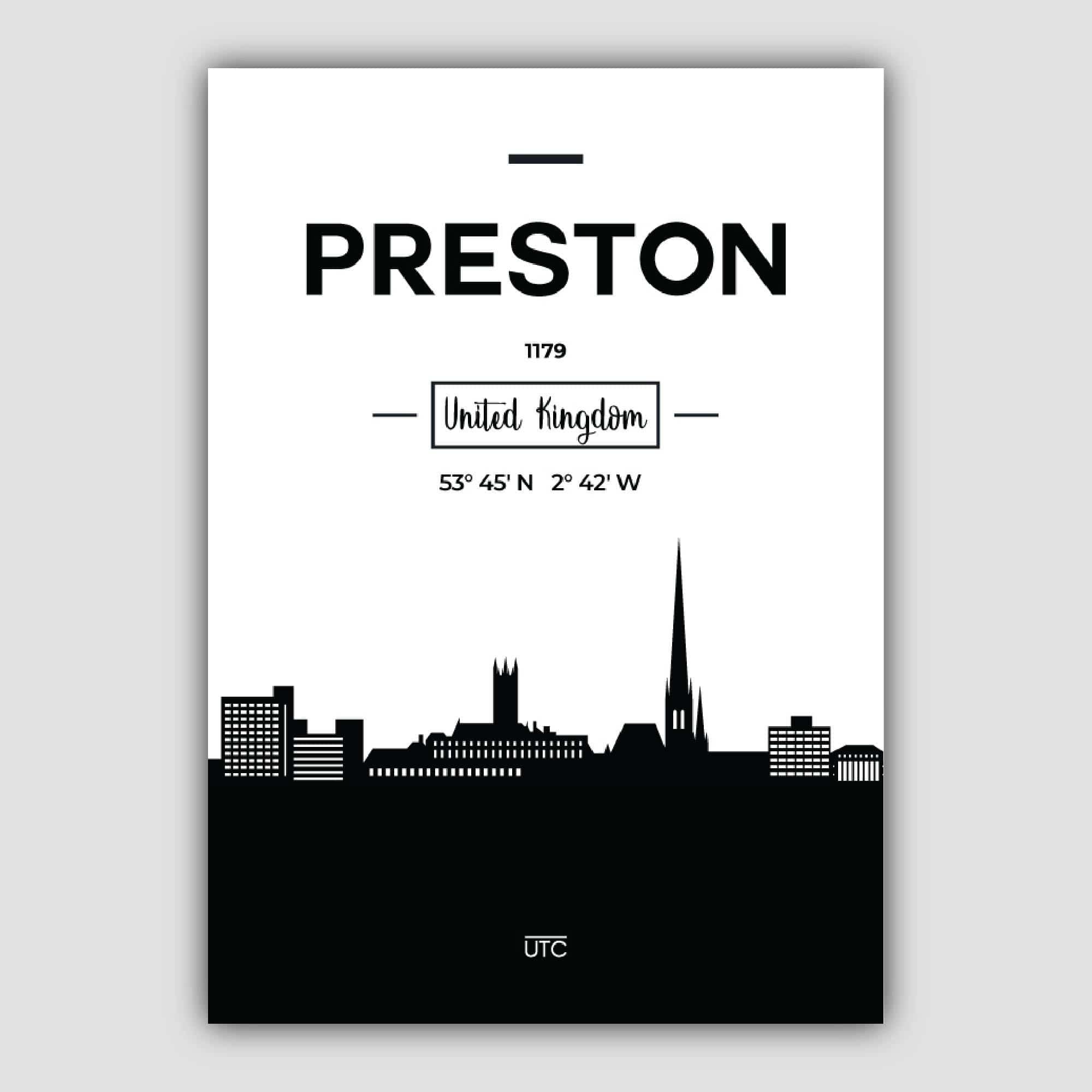 Preston City Skyline Cityscape Print
