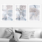 Abstract Set of 3 Fashion Line Art Wall Art Prints in Blue & Beige