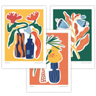 Artisan Botanical Set of 3 Posters in Green, Orange, Yellow