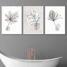 Set of 3 Grey Beige Botanical Line Art Posters
