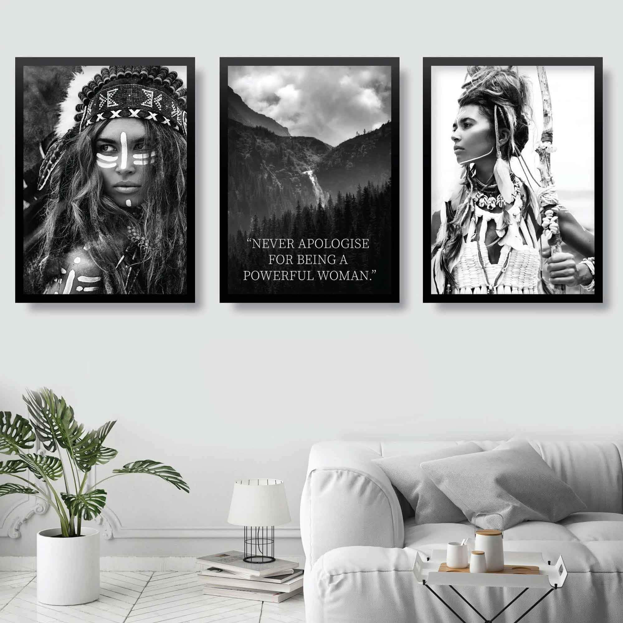 Set of 3 FASHION Strong WARRIOR Woman Powerful Quote Art Prints