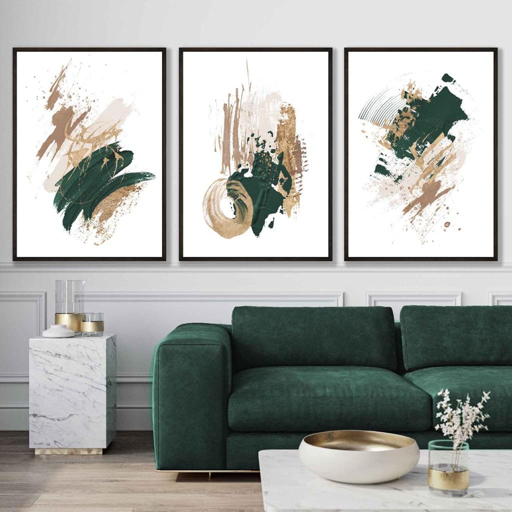 Set of 3 Abstract Posters from Oil Paintings Green, Gold, Beige