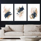 Set of 3 Abstract Posters from Oil Paintings Navy, Gold, Pink
