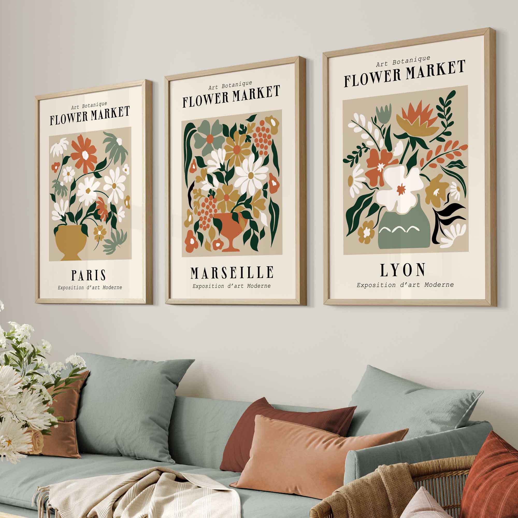 Flower Market Paris Exhibition Framed Wall Art Prints in Neutral Colours | Artze Wall Art UK