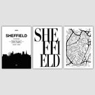 Set of 3 SHEFFIELD Skyline Street map City Prints
