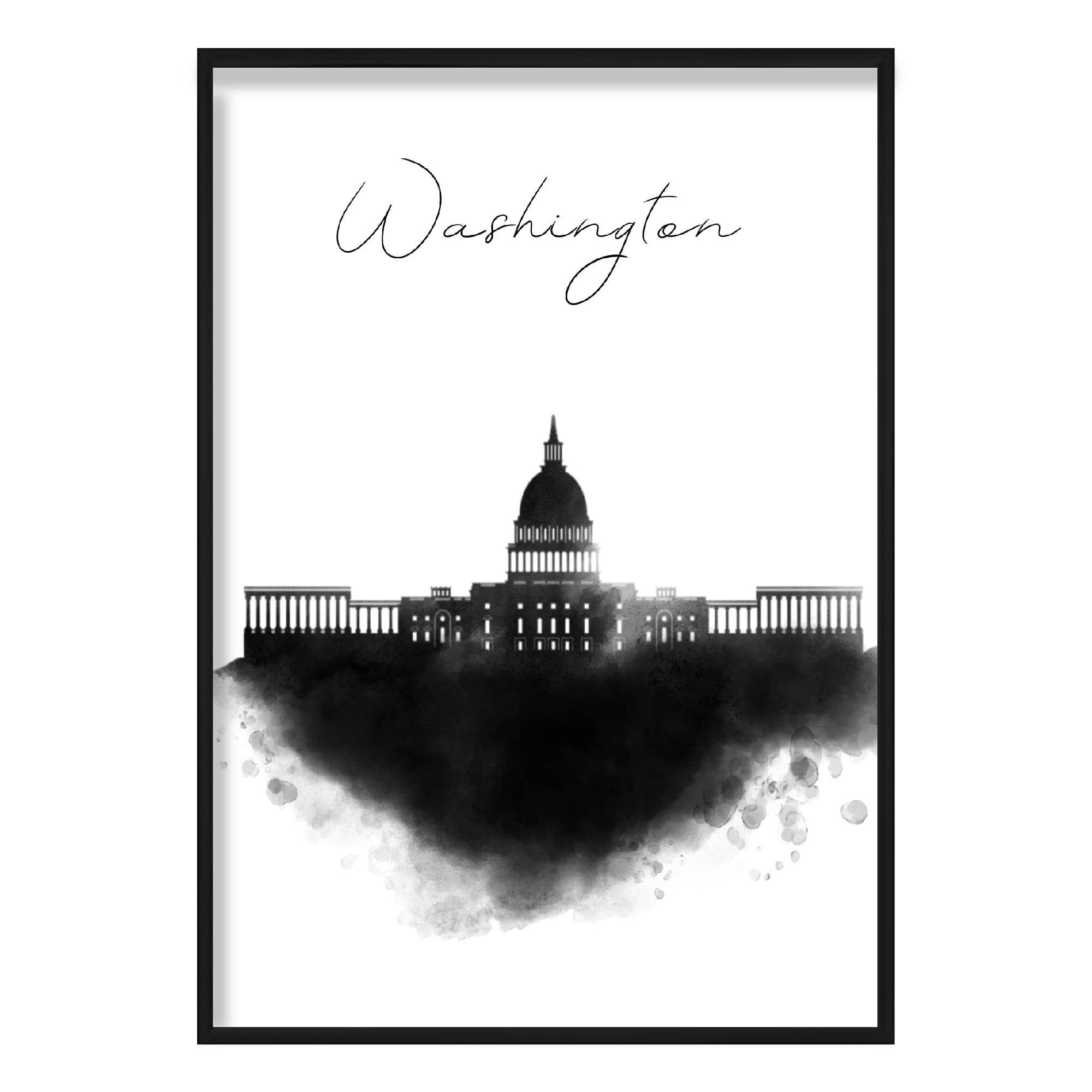 Washington City Watercolour Skyline Cityscape Print
