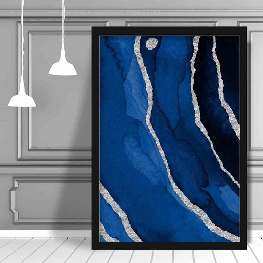 Abstract Navy Blue & Silver Art Print No 3