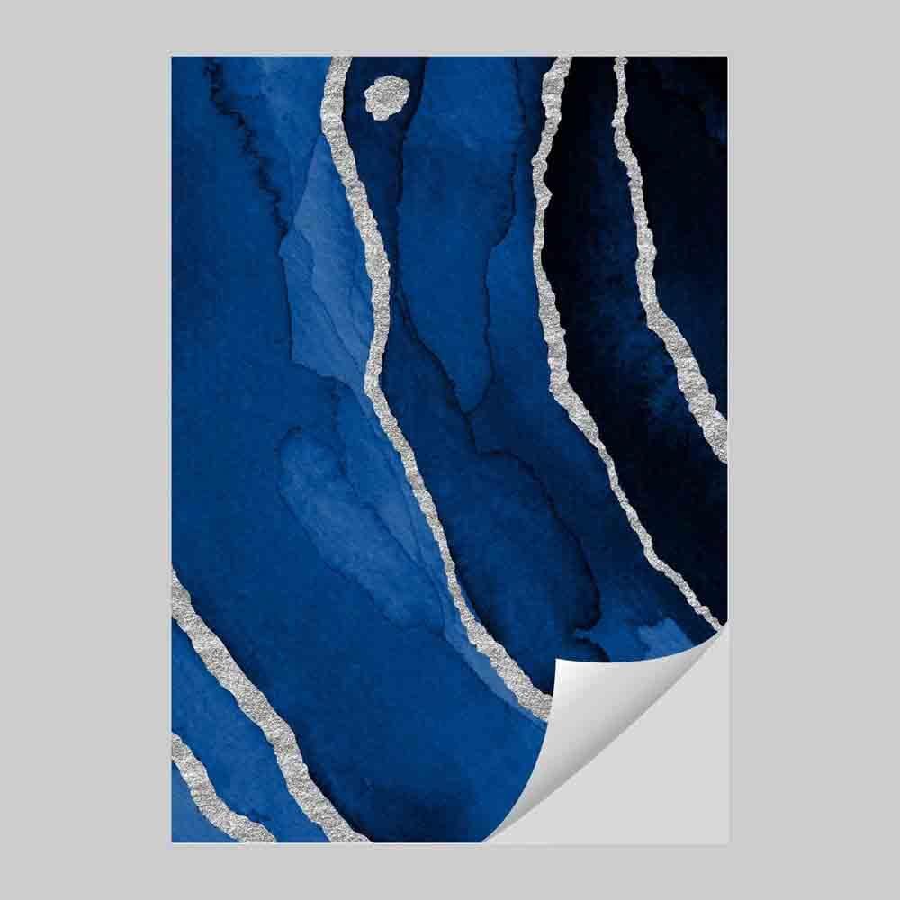 Abstract Navy Blue & Silver Art Print No 3