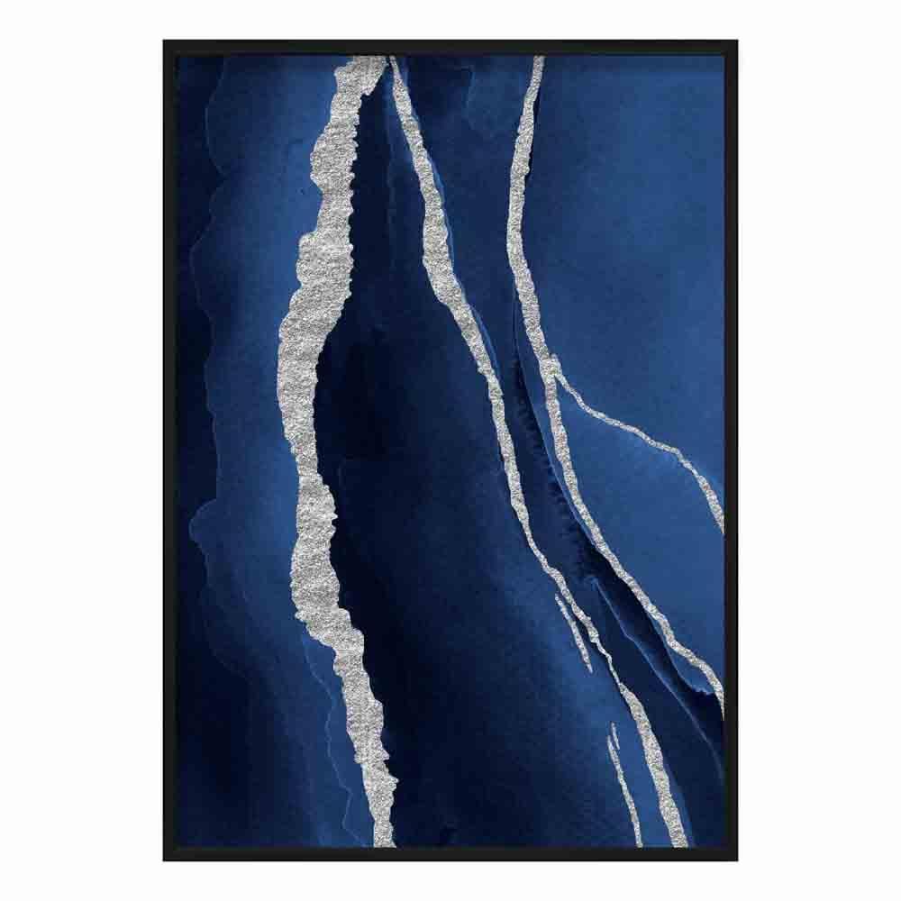Abstract Navy Blue & Silver Art Print No 1