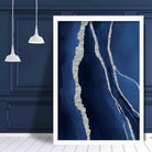 Abstract Navy Blue & Silver Art Print No 1