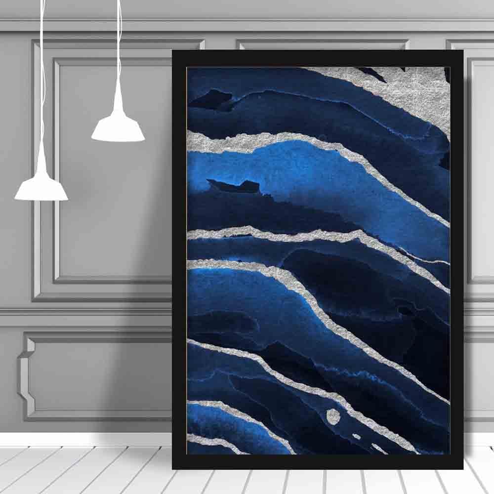 Abstract Navy Blue & Silver Art Print No 2