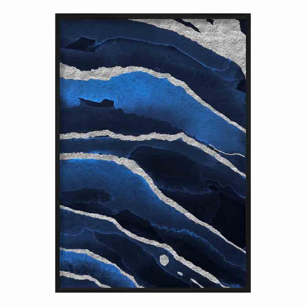 Abstract Navy Blue & Silver Art Print No 2