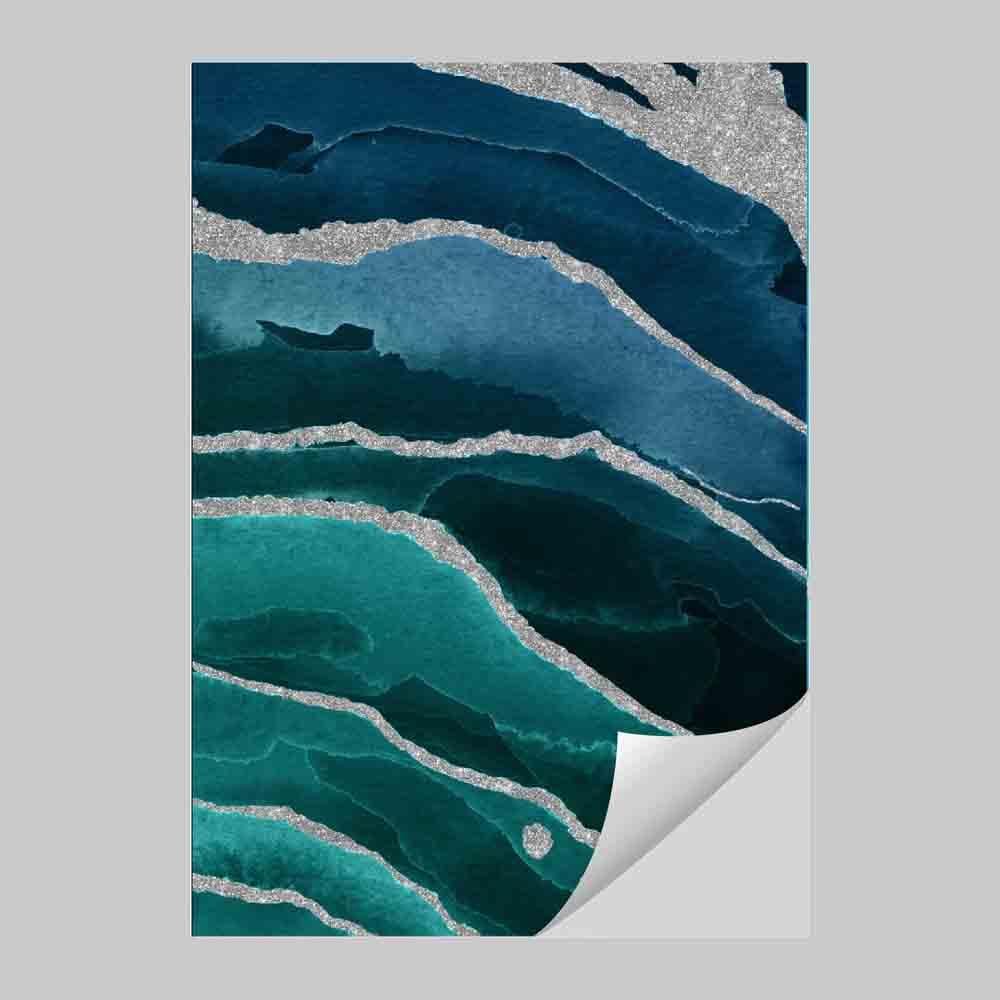 Abstract Teal Blue & Silver No 2 Art Print