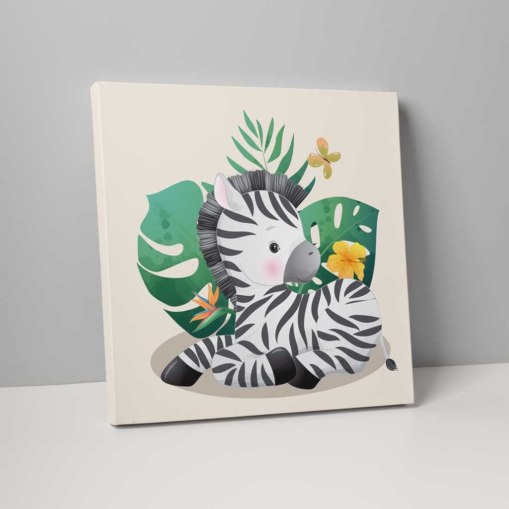 Tropical Jungle Zebra Nursery Print on Canvas